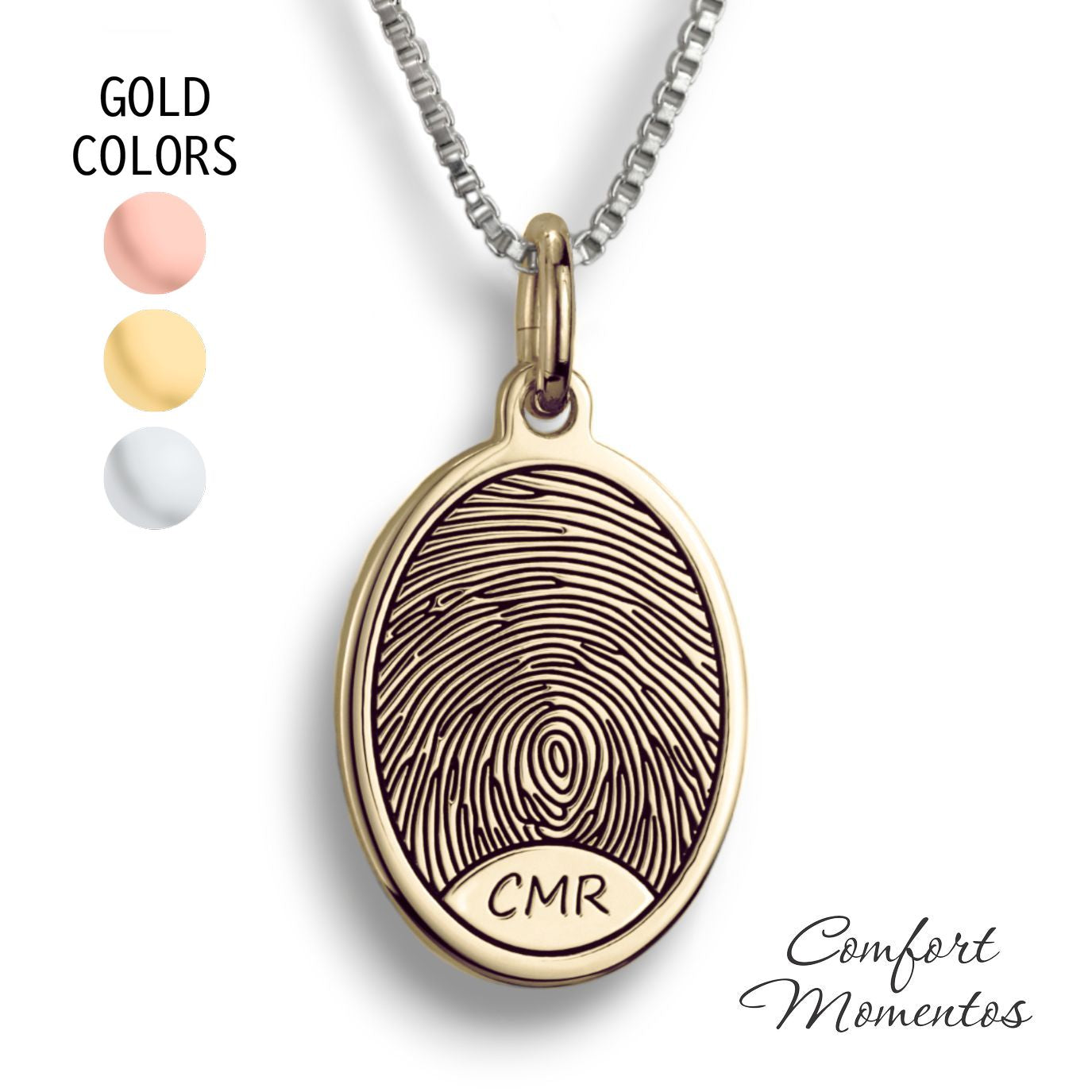 Fingerprint Oval Necklace - Gold