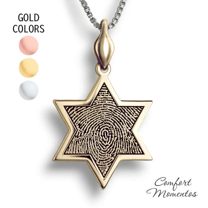 Fingerprint Star Necklace with Comfort Capsule Bail - Gold