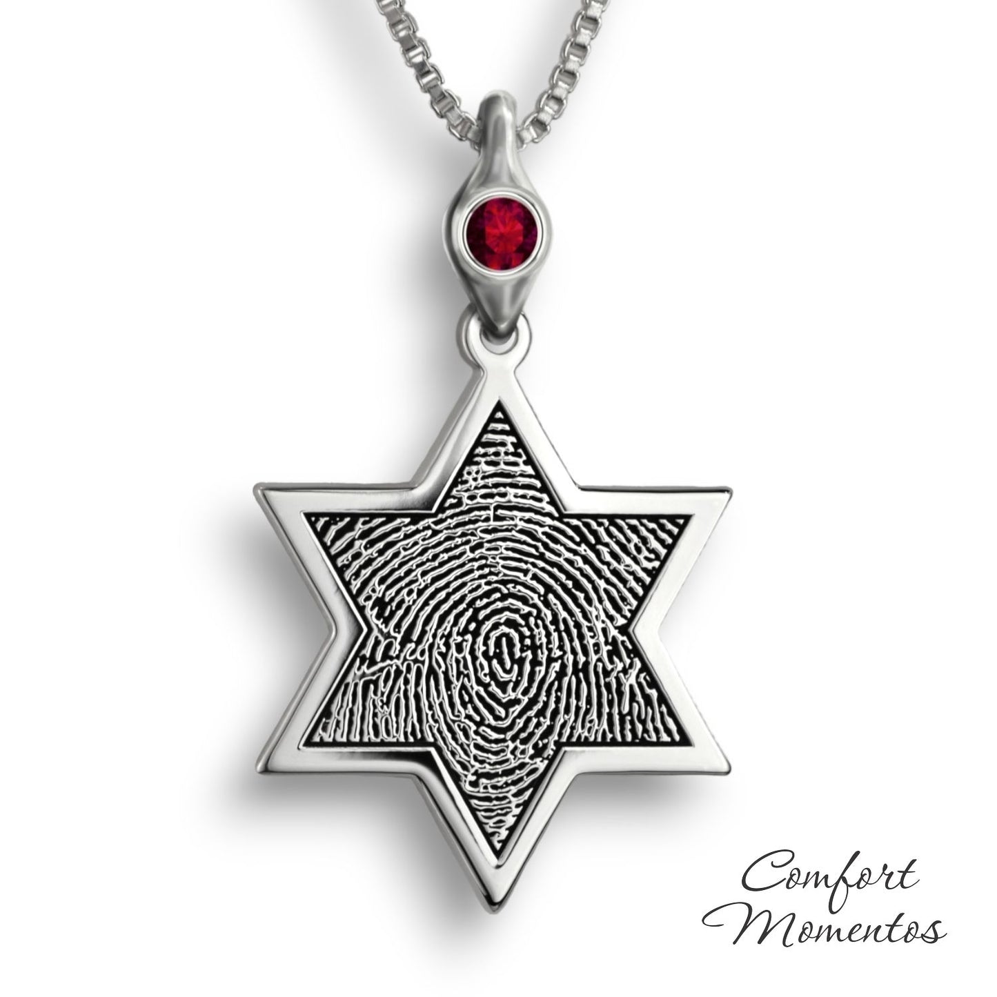 Fingerprint Star Necklace with Gemstone Comfort Capsule Bail - Silver