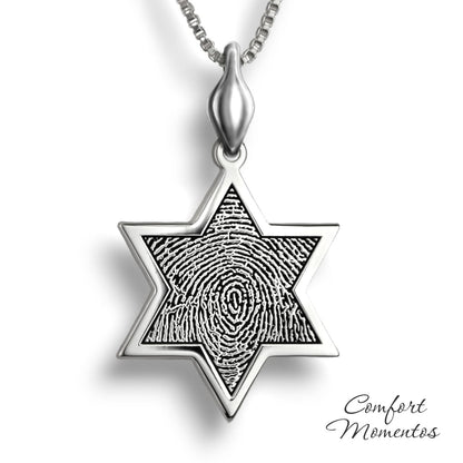 Fingerprint Star Necklace with Urn Capsule Bail - Silver