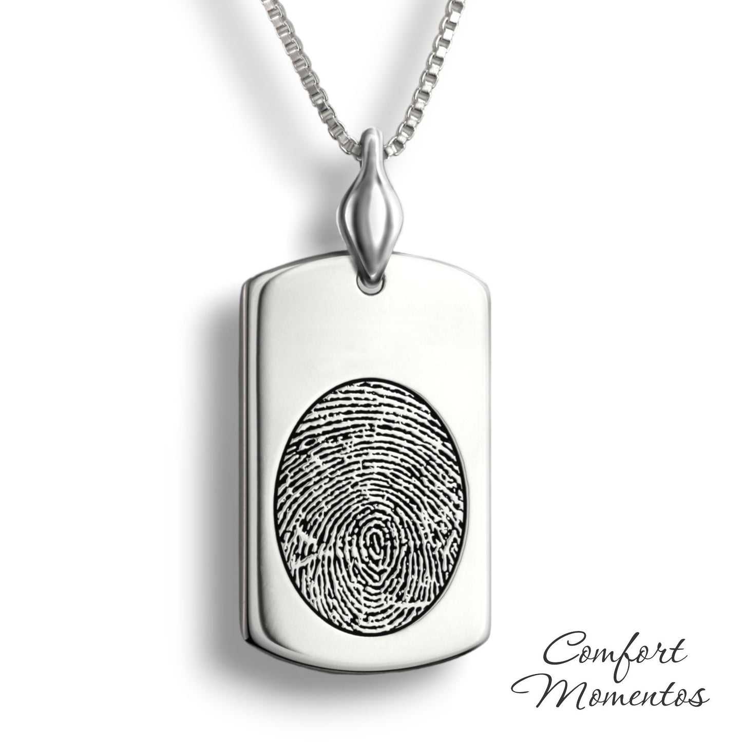Fingerprint Dog Tag Necklace with Urn Capsule Bail - Silver [Regular]