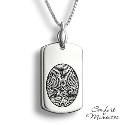 Fingerprint Dog Tag Necklace with Urn Capsule Bail - Silver [Regular]