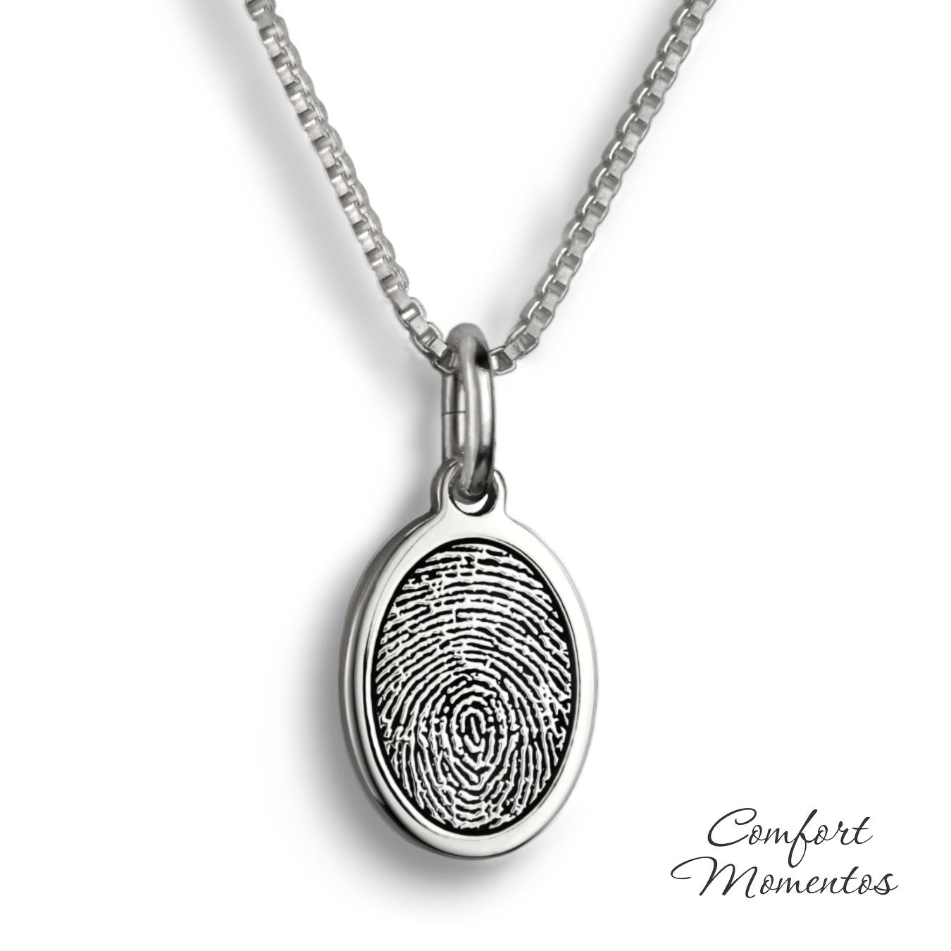 Fingerprint Oval Necklace - Silver [Small]