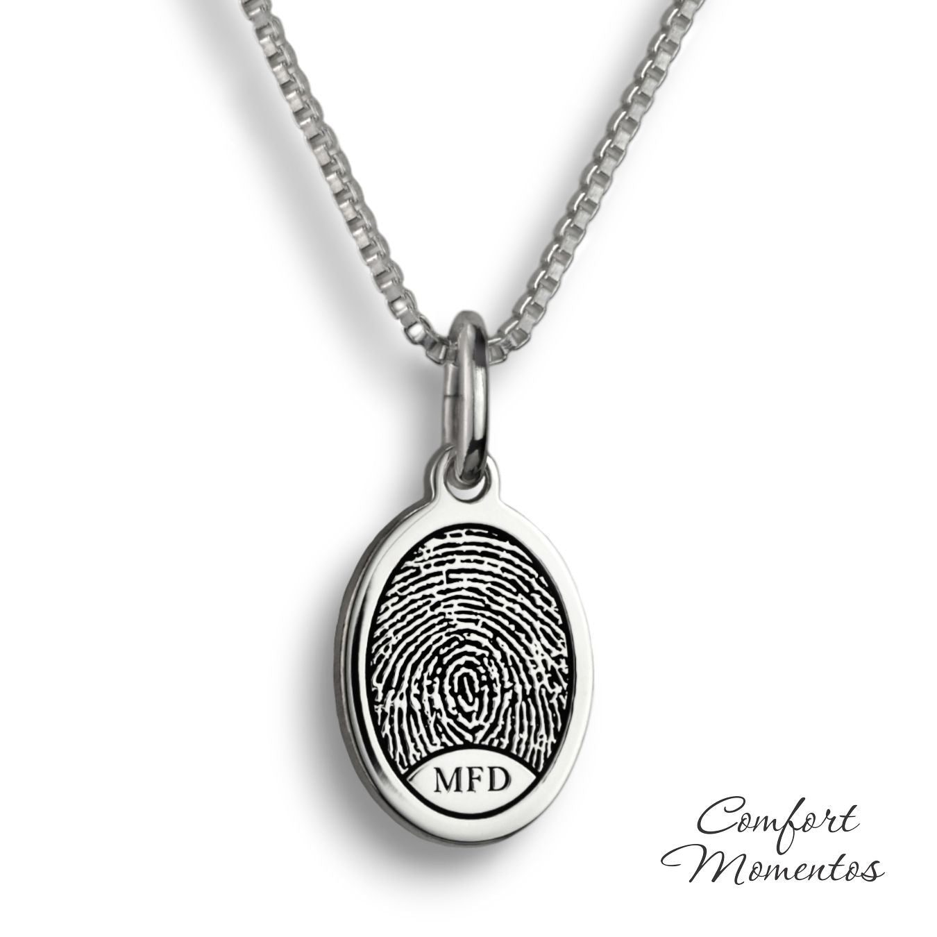 Fingerprint Oval Necklace - Silver [Small]