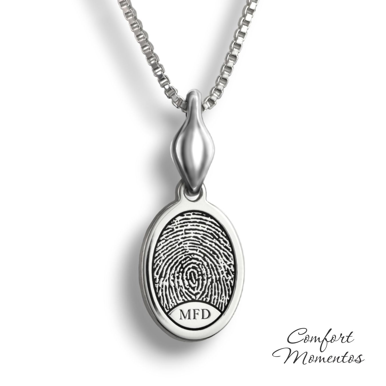 Fingerprint Oval Necklace with Urn Capsule Bail - Silver [Small]