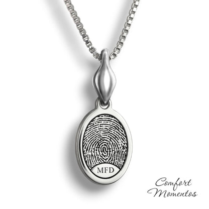 Fingerprint Oval Necklace with Urn Capsule Bail - Silver [Small]