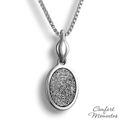 Fingerprint Oval Necklace with Urn Capsule Bail - Silver [Small]