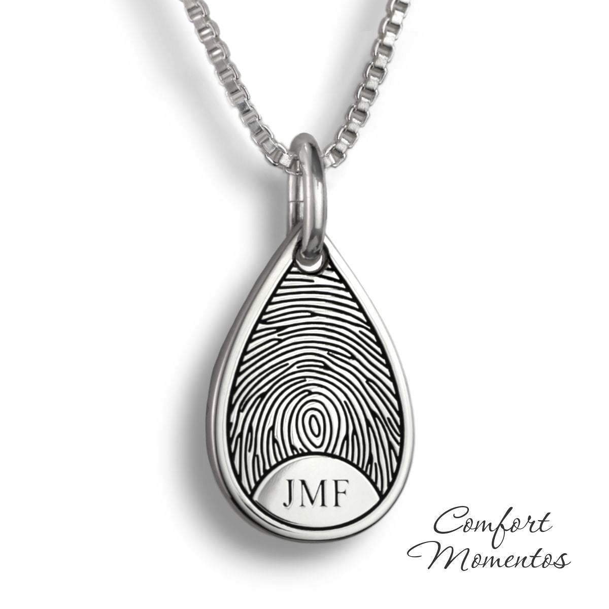 Fingerprint Teardrop Necklace - Silver