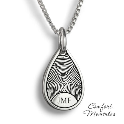 Fingerprint Teardrop Necklace - Silver