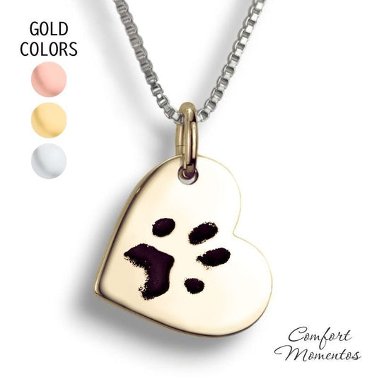 Gold Pawprint Tilted Heart Necklace