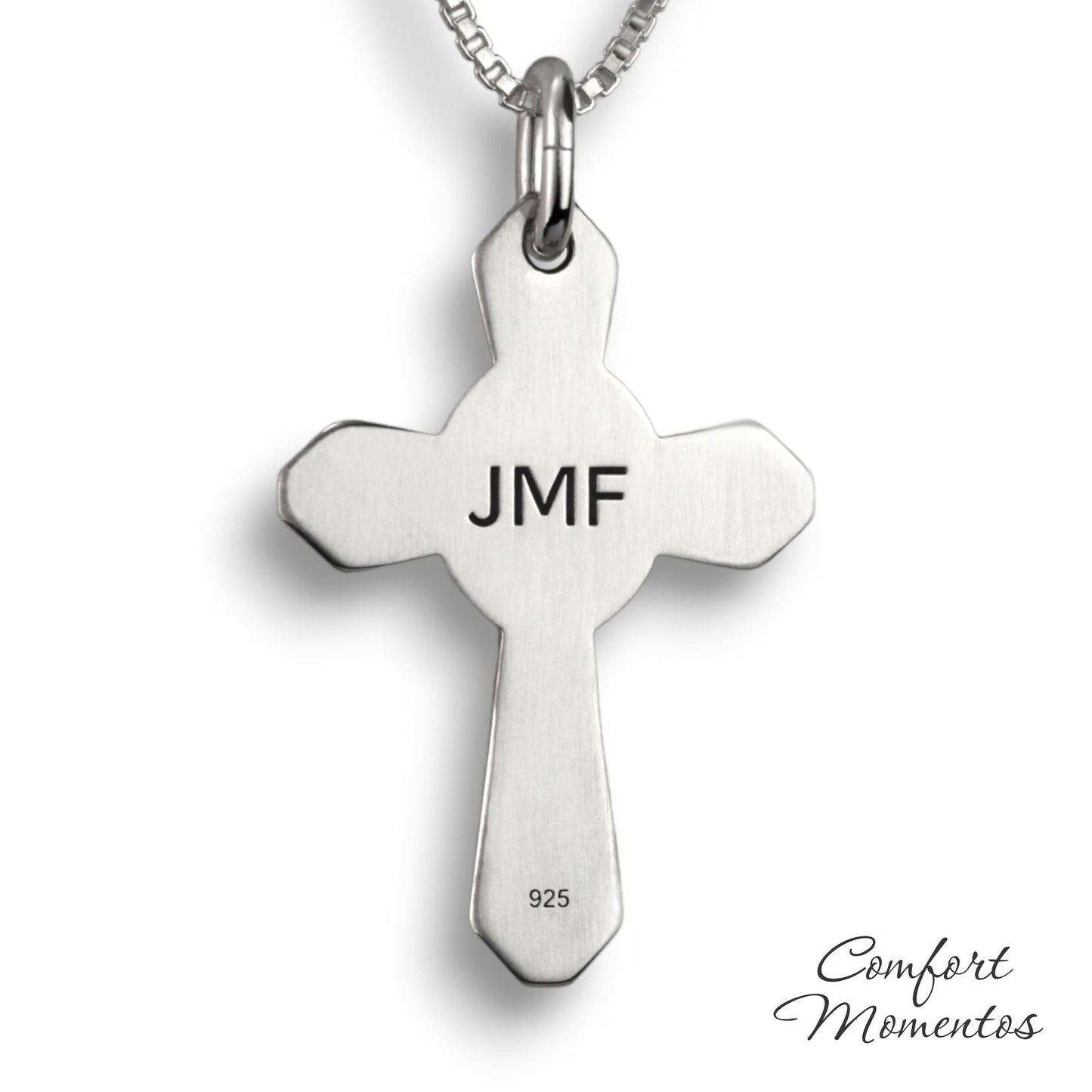 Fingerprint Cross Necklace with Gemstone Comfort Capsule Bail - Gold