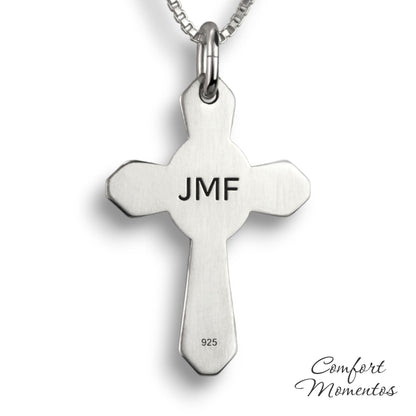 Fingerprint Cross Necklace with Gemstone Comfort Capsule Bail - Gold
