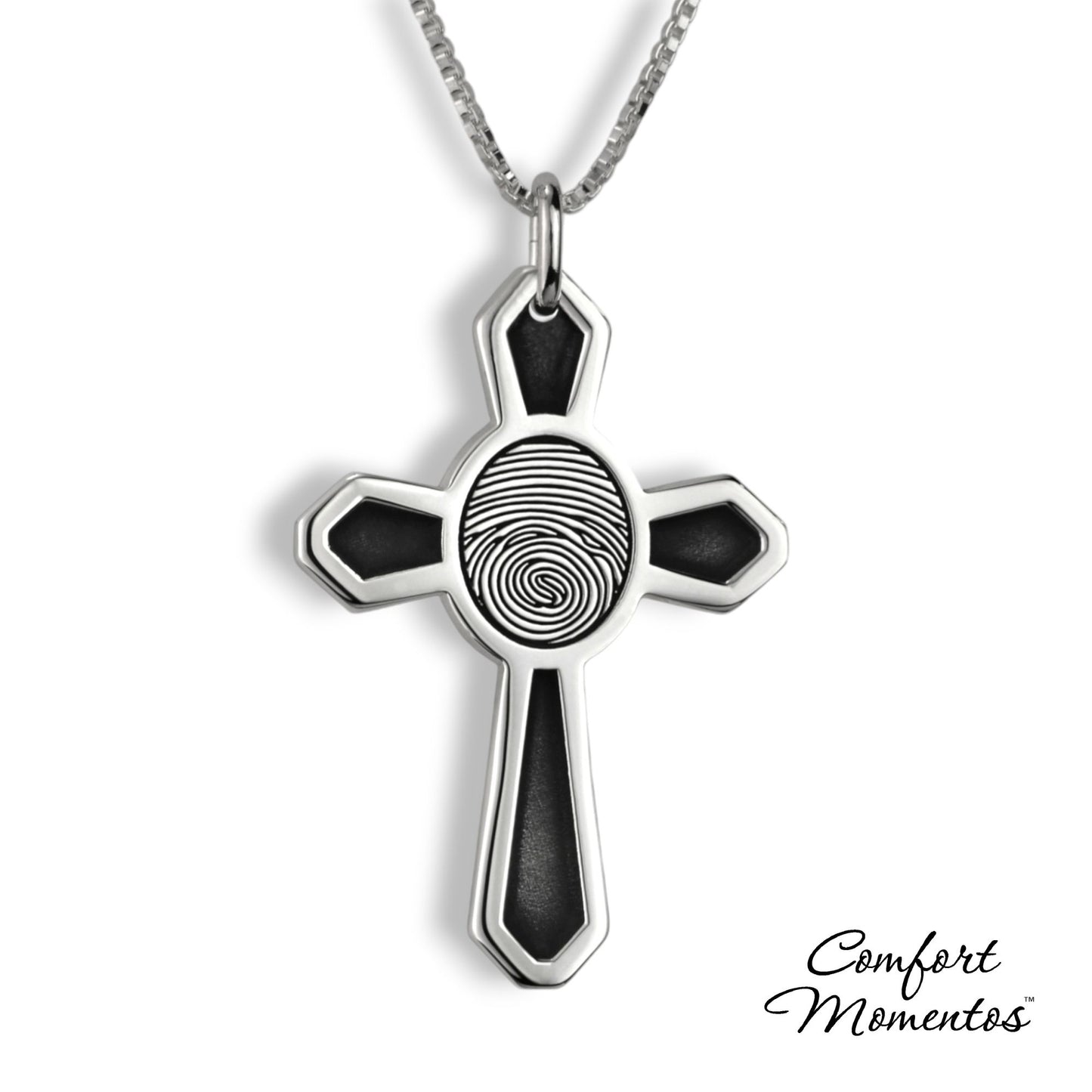 Fingerprint Cross Necklace - Silver [Large]