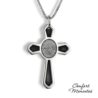 Fingerprint Cross Necklace - Silver [Large]