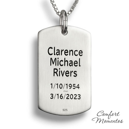 Fingerprint Dog Tag Necklace with Urn Capsule Bail - Silver [Regular]