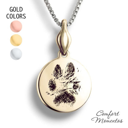 Pawprint Round Necklace with Comfort Capsule Bail - Gold