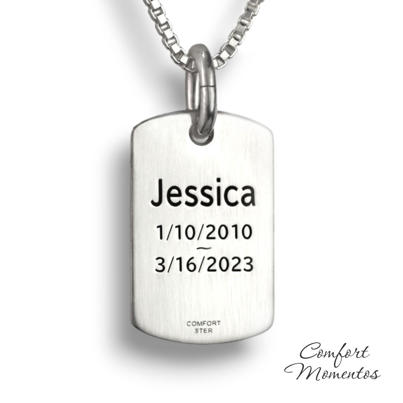 Pawprint Dog Tag Necklace with Gemstone Urn Capsule Bail - Silver [Small]