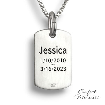 Pawprint Dog Tag Necklace with Gemstone Urn Capsule Bail - Silver [Small]