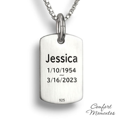 Fingerprint Dog Tag Necklace with Gemstone Comfort Capsule Bail - Gold [Small]