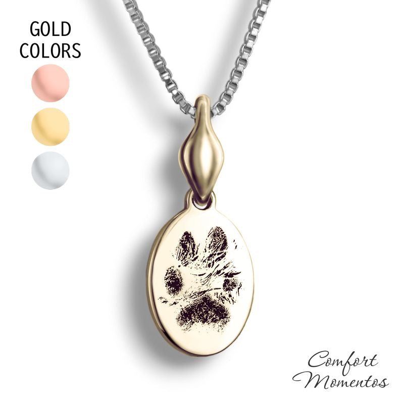 Pawprint Oval Necklace with Comfort Capsule Bail - Gold [Small]
