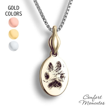 Pawprint Oval Necklace with Comfort Capsule Bail - Gold [Small]
